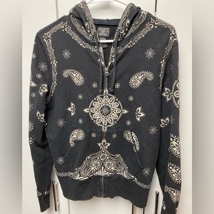 Lucky Brand bandana print zip hoodie, size M